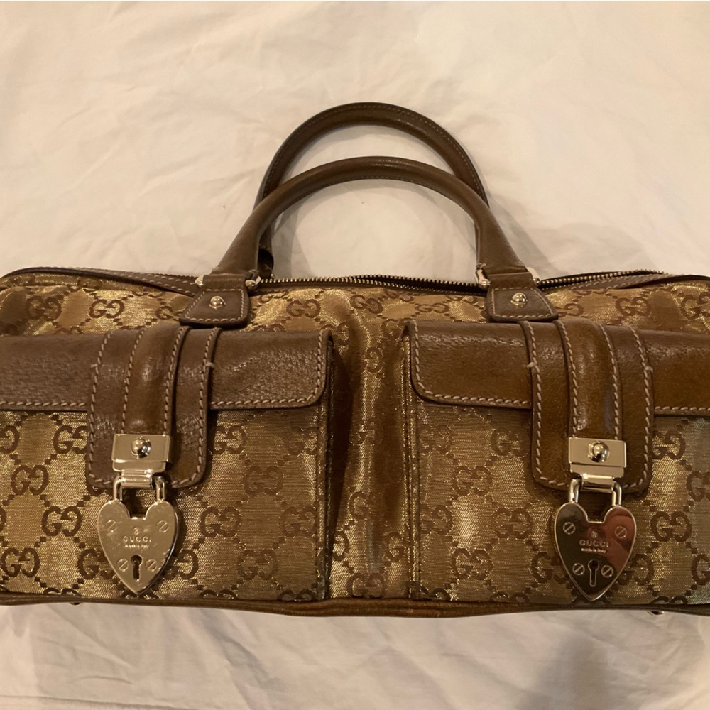 Gucci Gold and Brown Briefcase with Structured Design - Picture 1 of 7